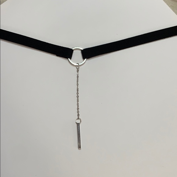 Black Leather Circle Choker with Pendant - Picture 5 of 9